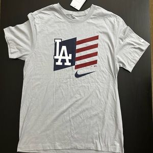 NIKE Dri-Fit Los Angeles Dodgers Men's Large Grey American Flag USA T-Shirt